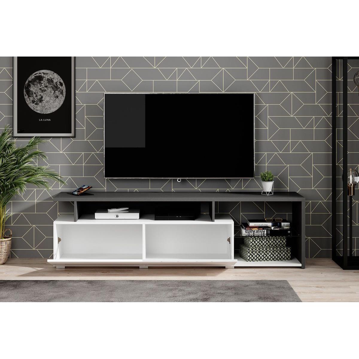 Meubella TV-Meubel Colin - Wit - Zwart eiken - 170 cm
