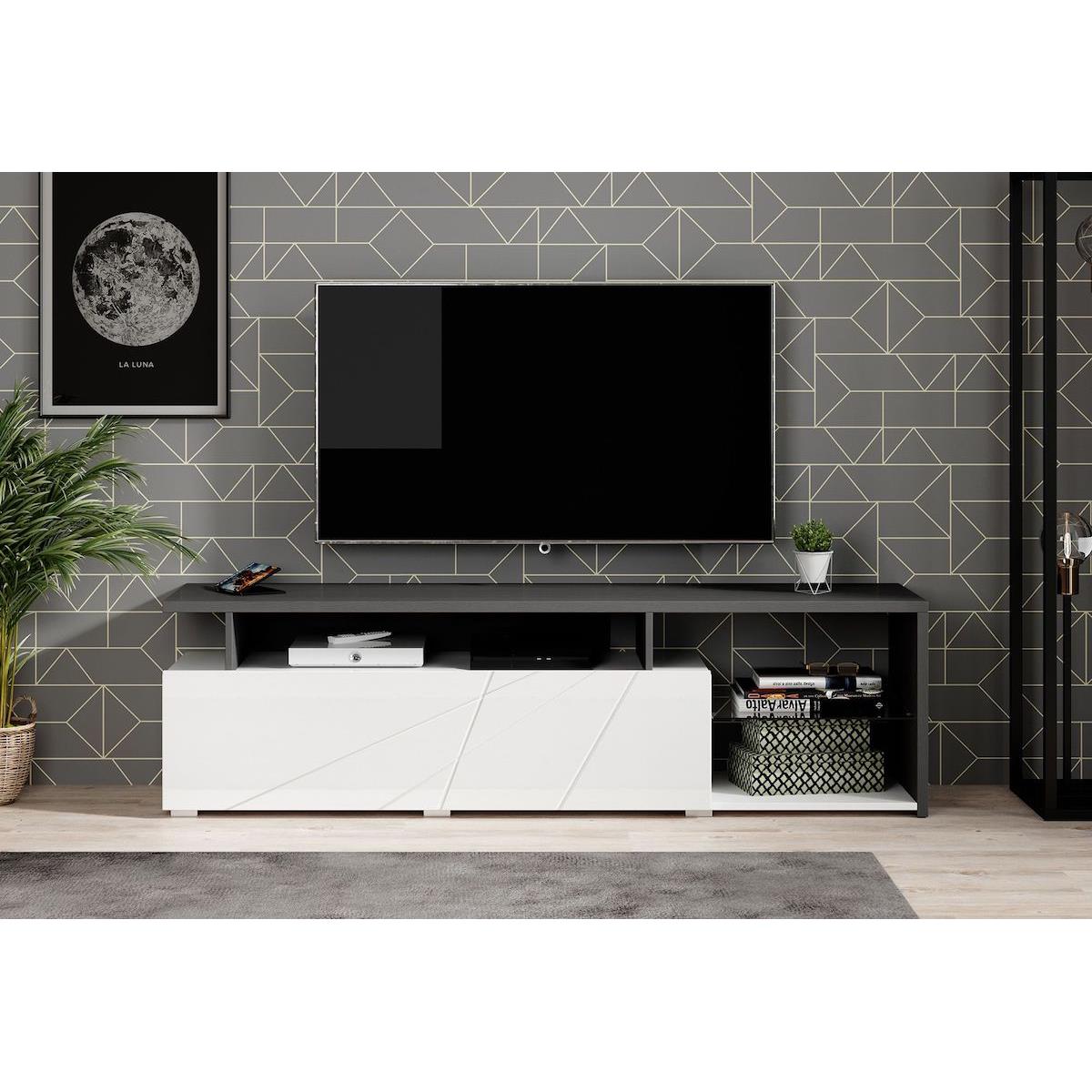 Meubella TV-Meubel Colin - Wit - Zwart eiken - 170 cm
