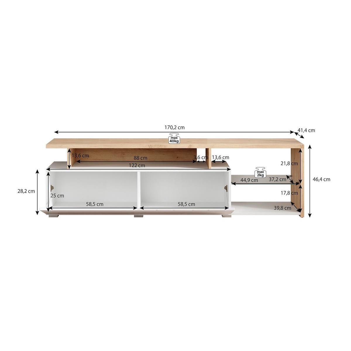 Meubella TV-Meubel Colin - Wit - Zwart eiken - 170 cm