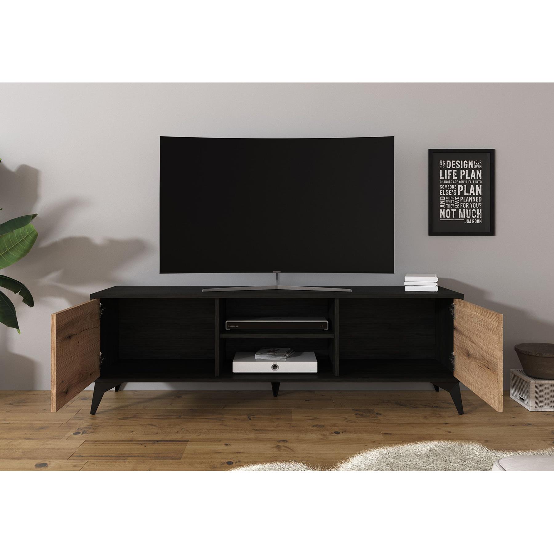 Meubella TV-Meubel Dolores - Eiken - Zwart - 153 cm