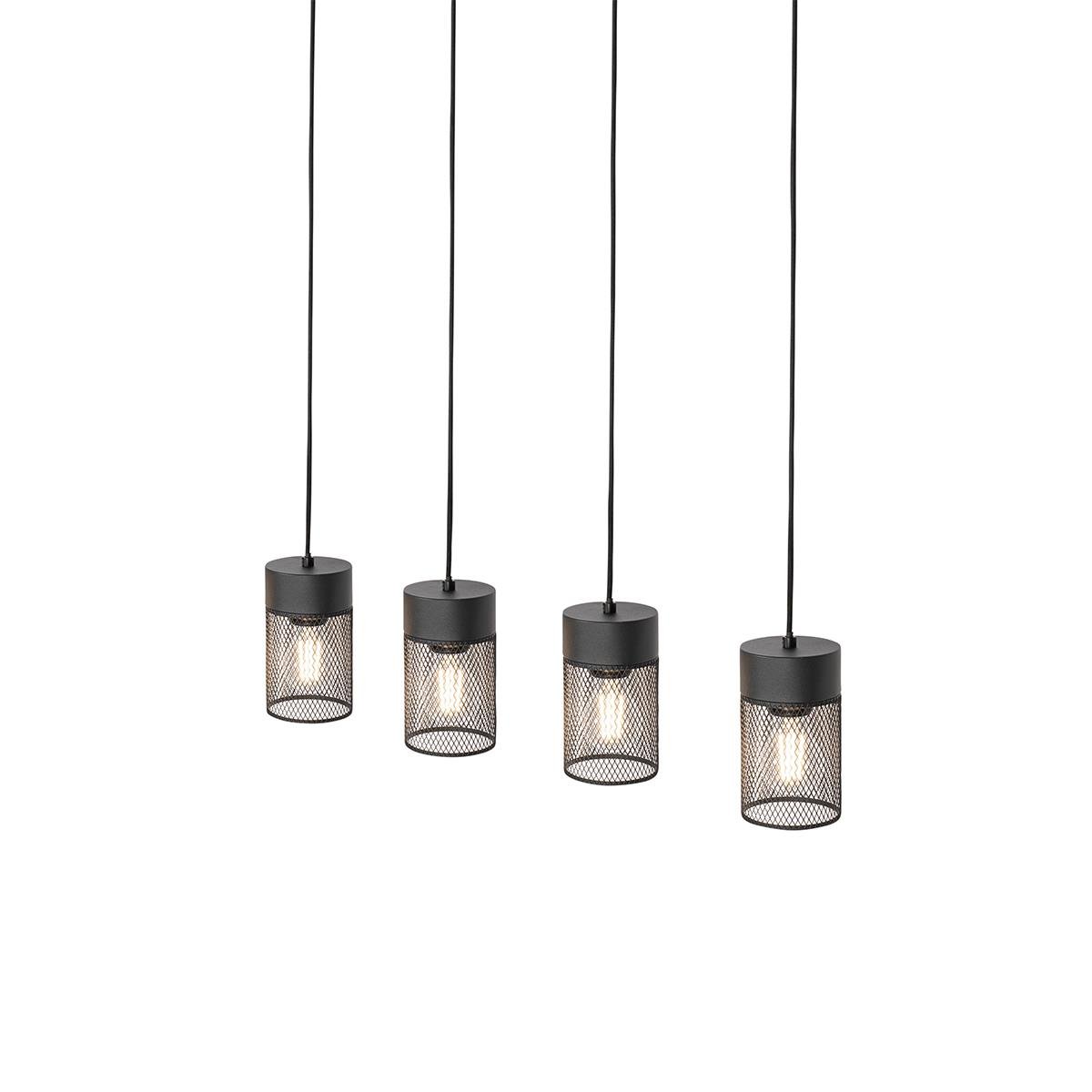 QAZQA Industriële hanglamp zwart 4-lichts - Jim