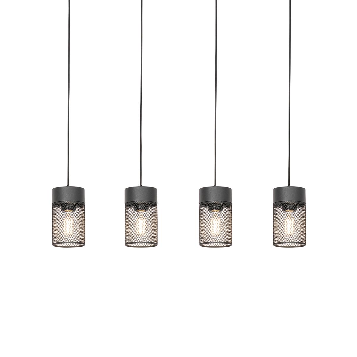 QAZQA Industriële hanglamp zwart 4-lichts - Jim