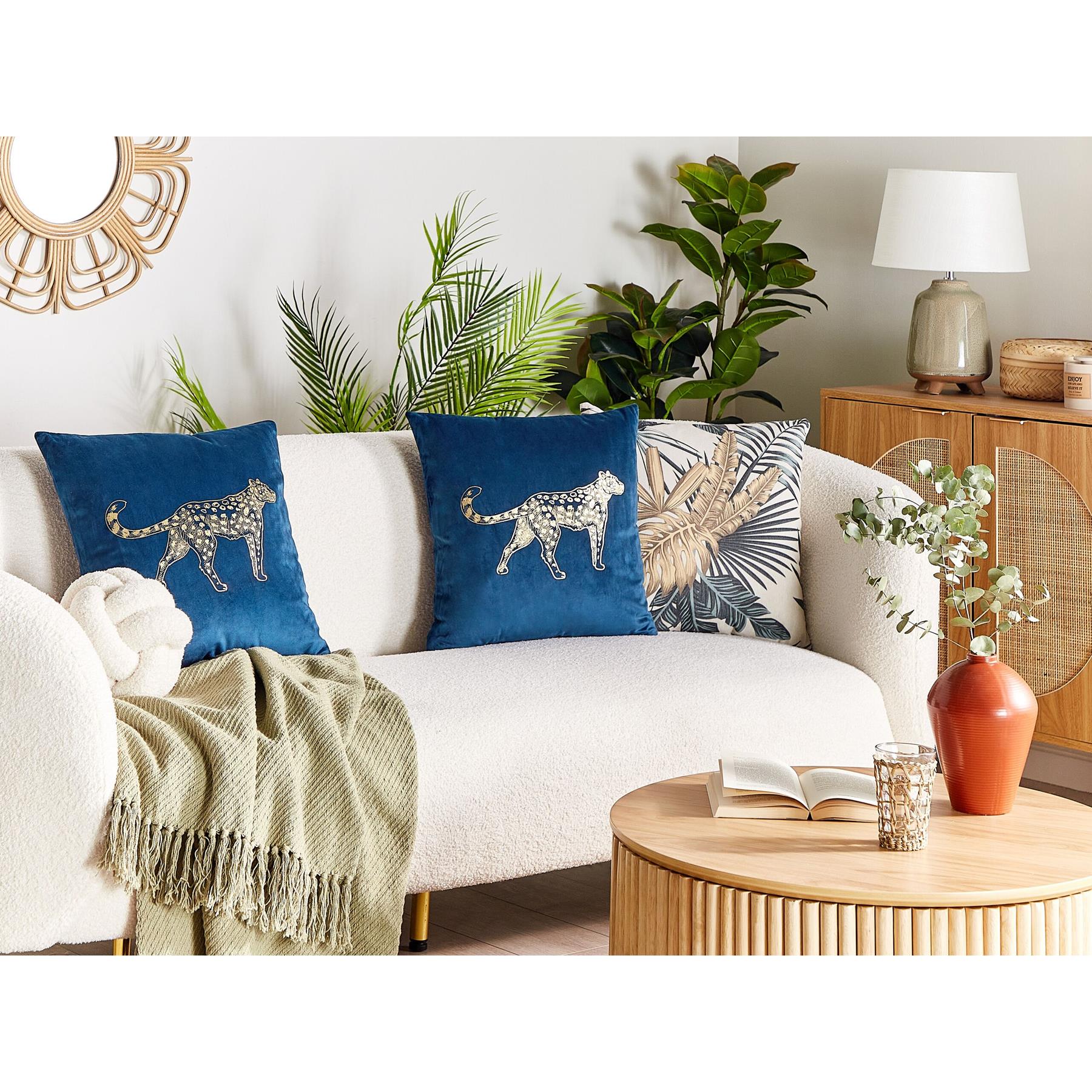 Beliani-MARULA-Sierkussen set van 2-Blauw|Goud-45 x 45 cm-Fluweel