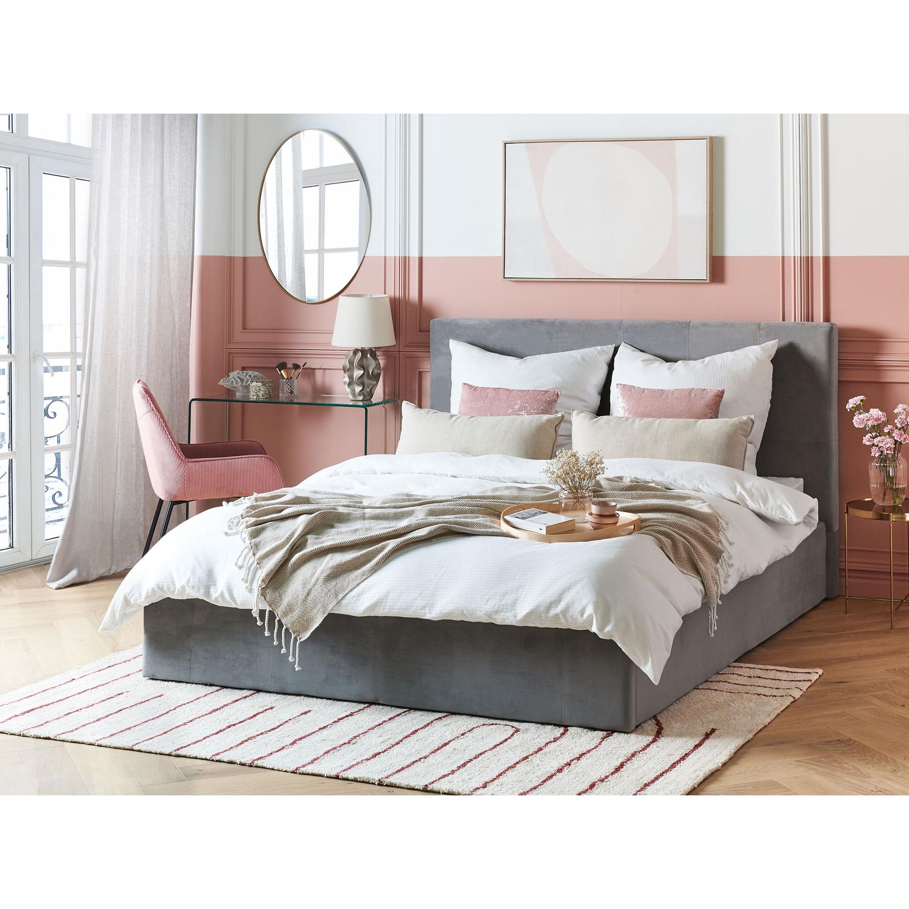 Beliani-LORIENT-Bed met opbergruimte-Lichtgrijs-160 x 200 cm-Fluweel