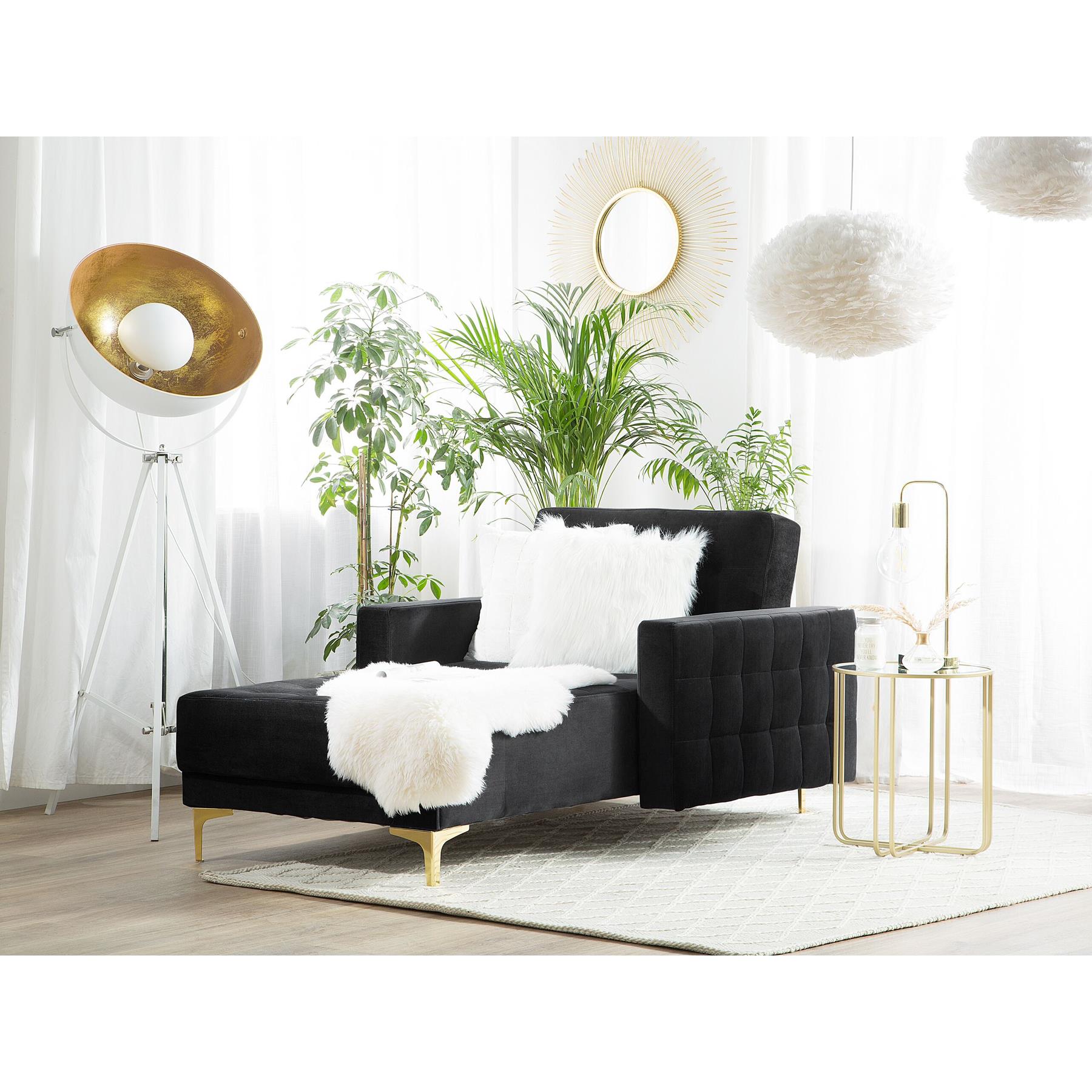 Beliani - ABERDEEN - Chaise longue - Zwart - Fluweel