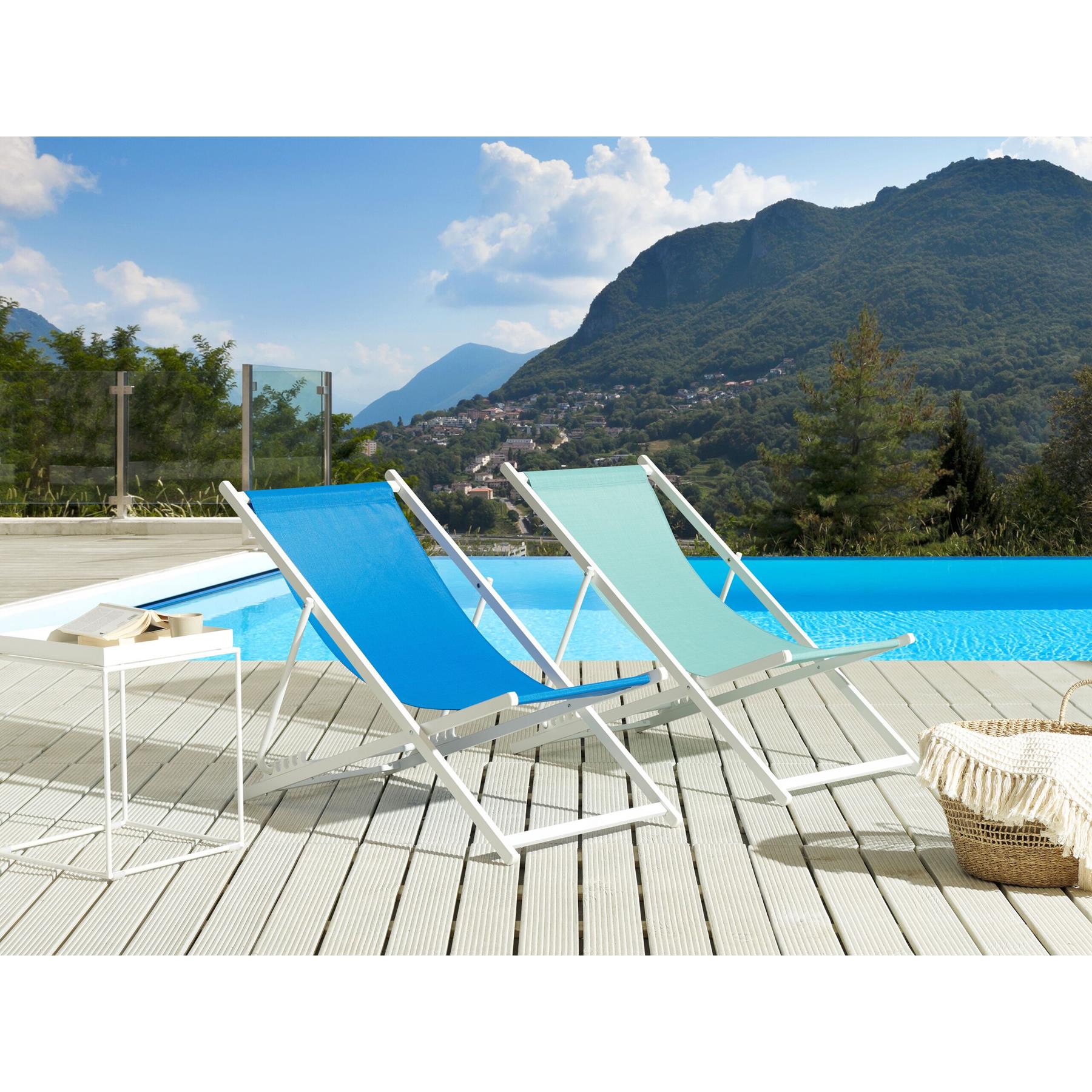 Beliani - LOCRI II - Ligstoel - Blauw|Wit - Synthetisch materiaal