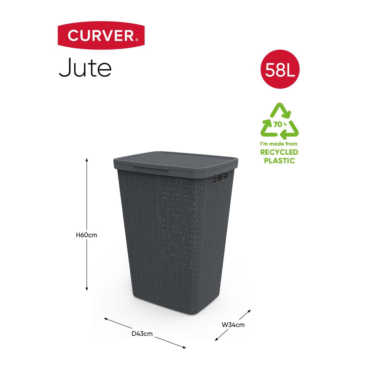 Curver Jute Wasmand met deksel 58L - 2 stuks - Donkergrijs
