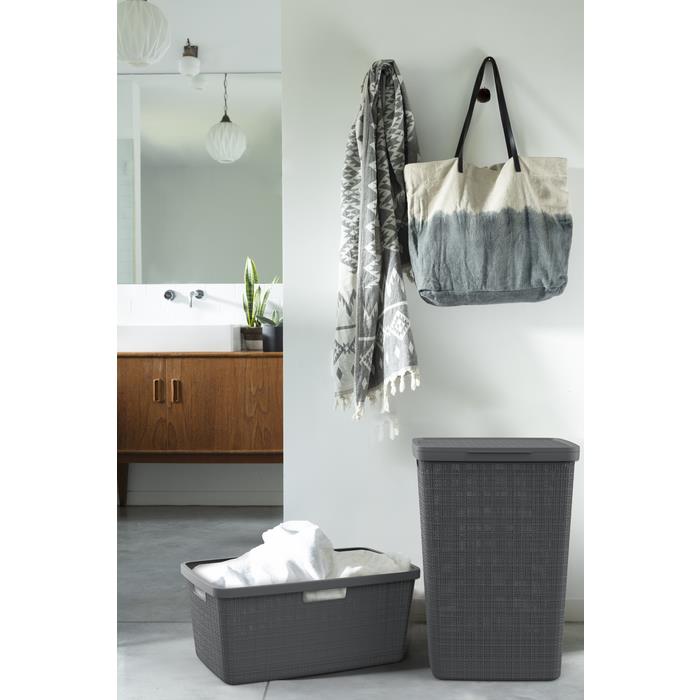 Curver Jute Wasmand met deksel 58L - 2 stuks - Donkergrijs