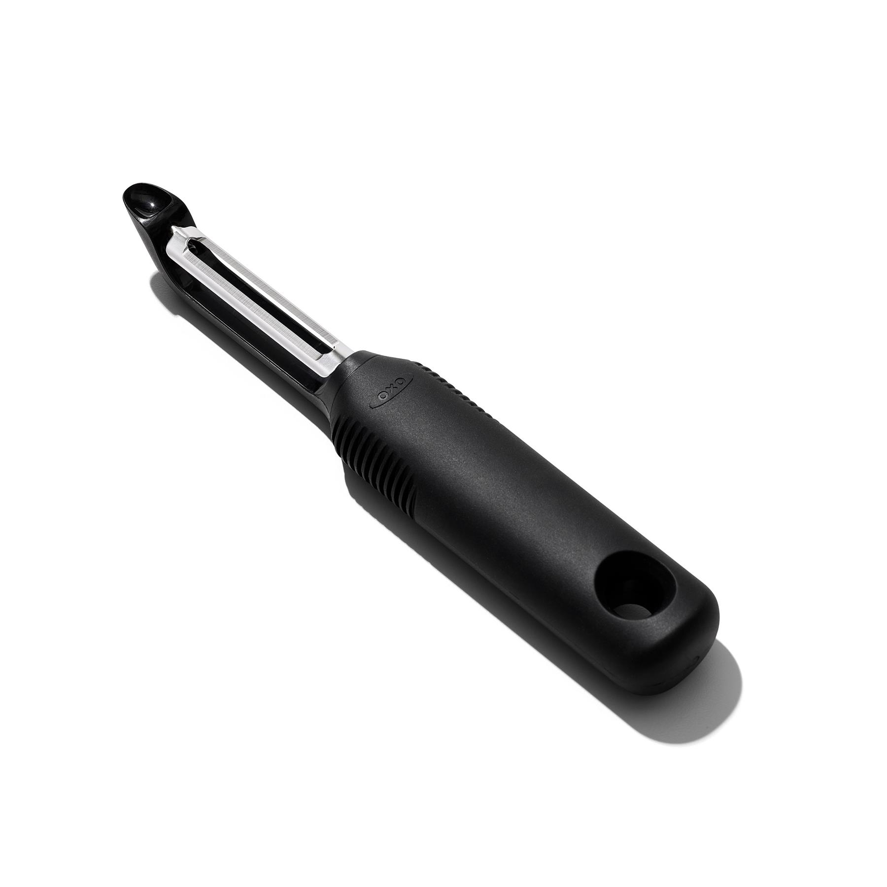 OXO Good Grips dunschiller met aardappeloog verwijderaar - zwart