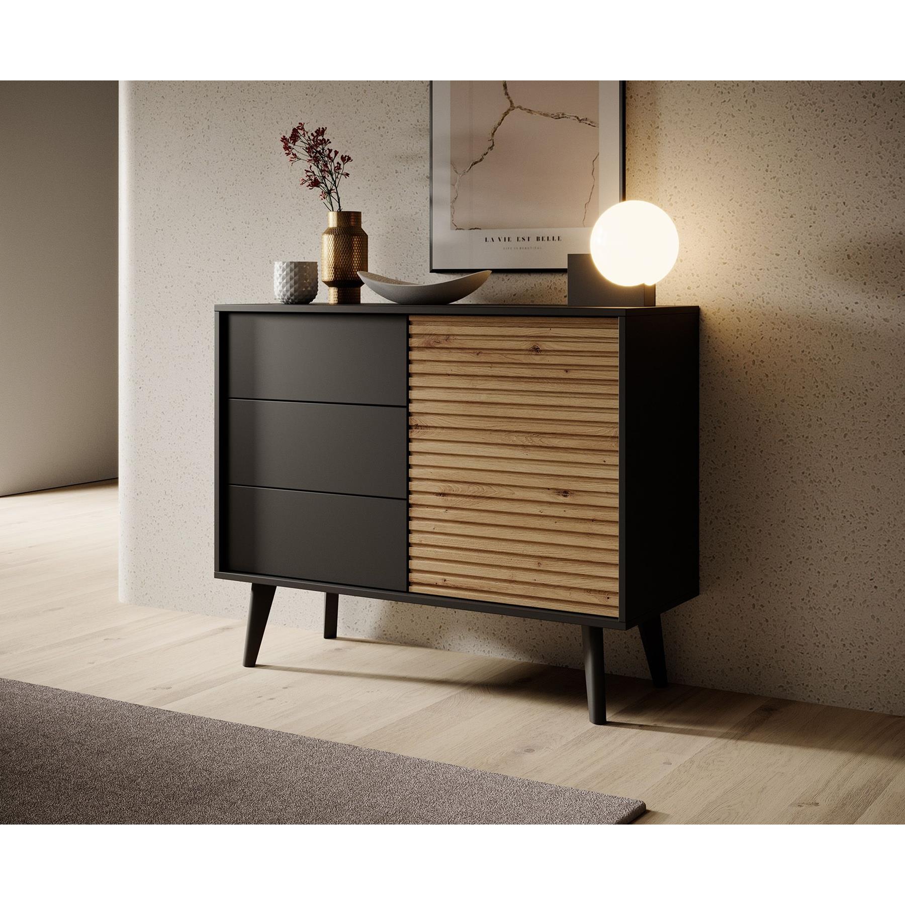 Meubella Dressoir Palladium - Eiken - Zwart - 104 cm