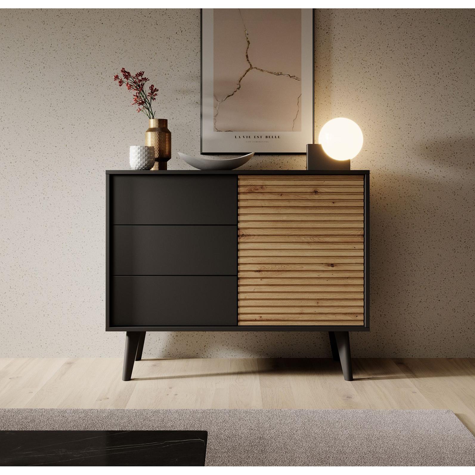 Meubella Dressoir Palladium - Eiken - Zwart - 104 cm