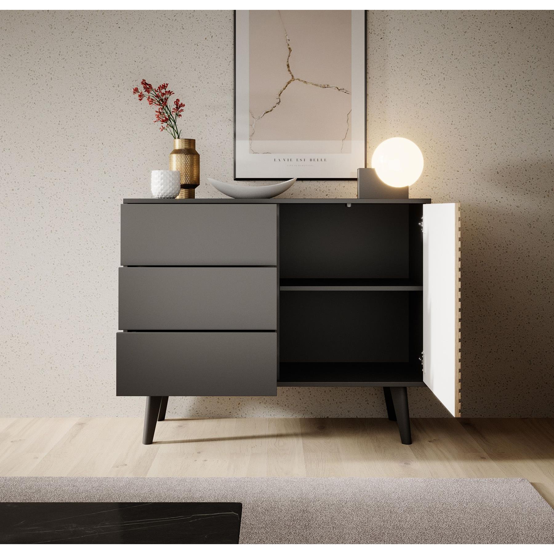 Meubella Dressoir Palladium - Eiken - Zwart - 104 cm