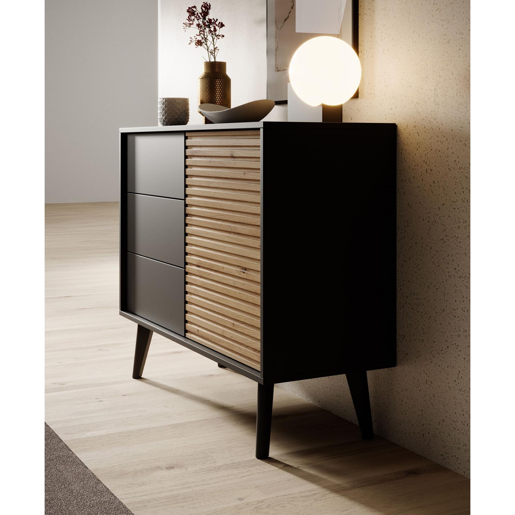 Meubella Dressoir Palladium - Eiken - Zwart - 104 cm