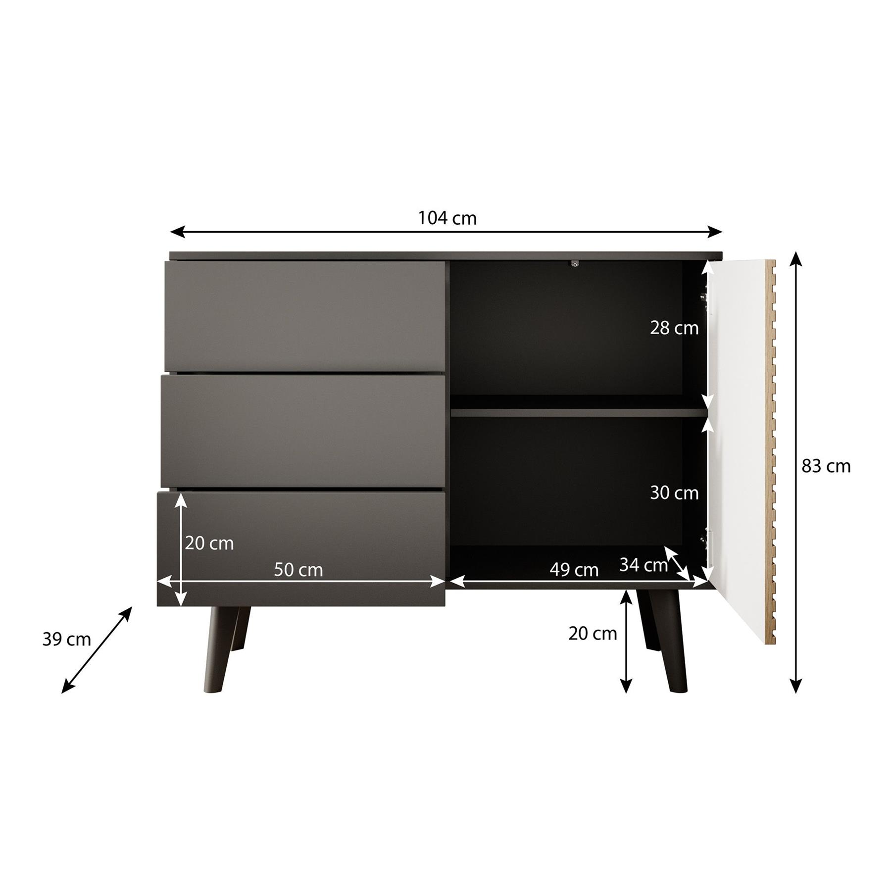 Meubella Dressoir Palladium - Eiken - Zwart - 104 cm