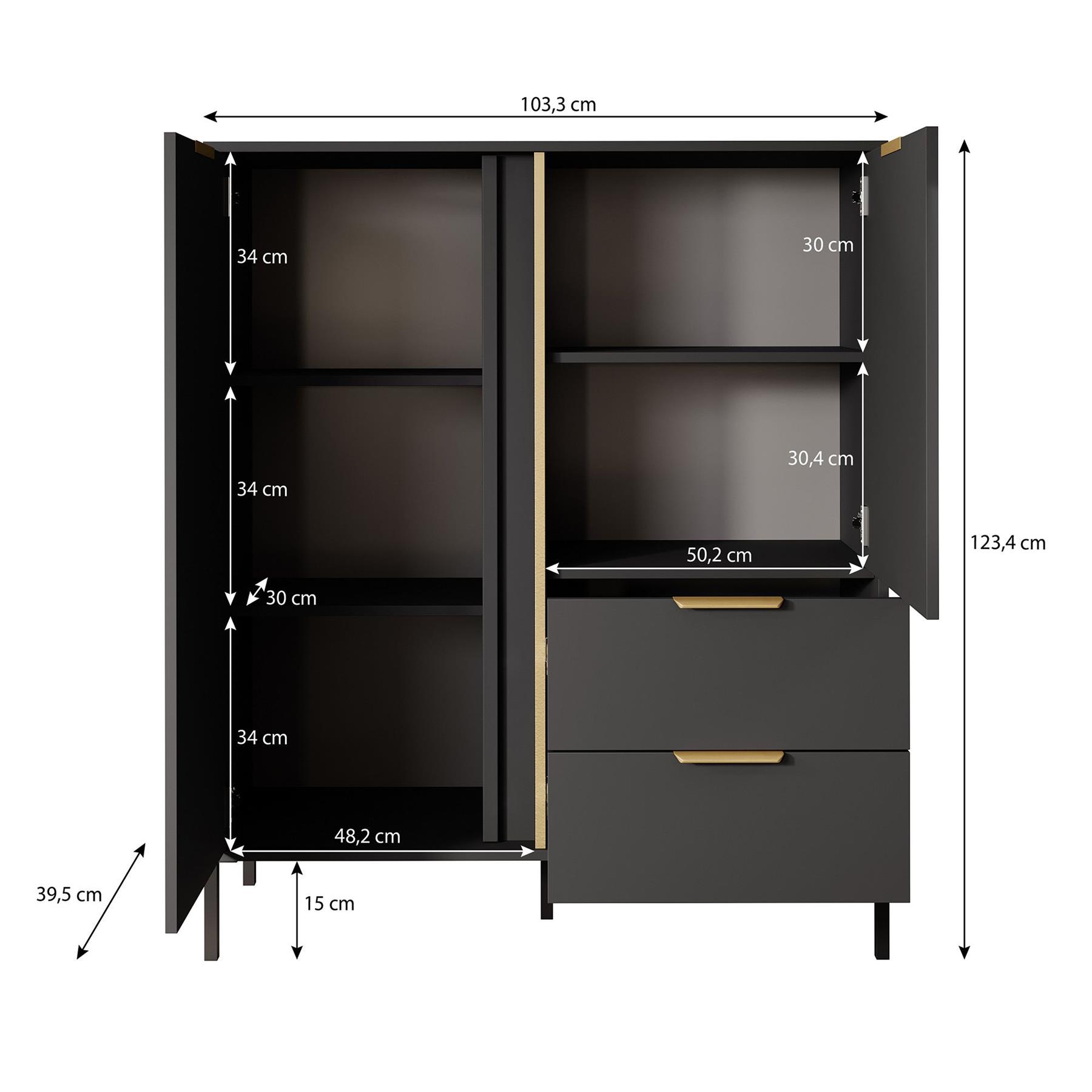 Meubella Dressoir Loren - Antraciet - 103 cm - Hoog