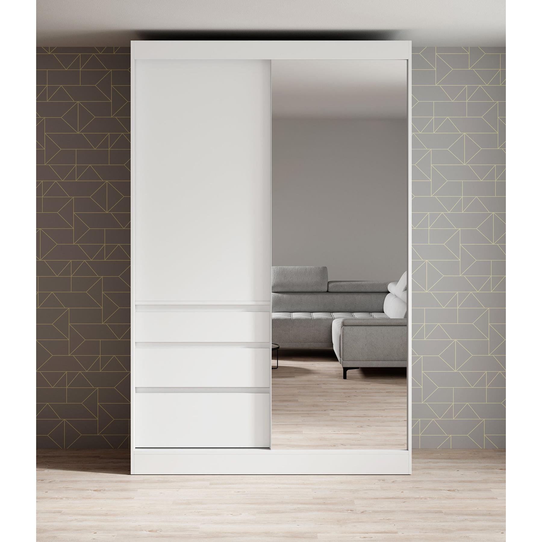 Meubella Kledingkast Henry - Wit - 140 cm - Met spiegel
