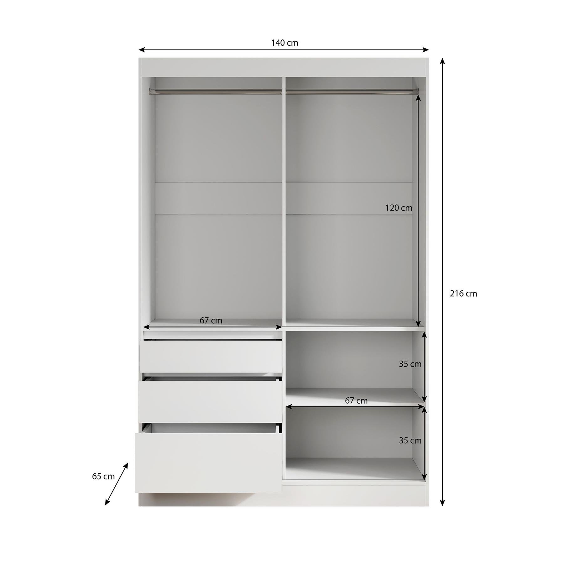 Meubella Kledingkast Henry - Wit - 140 cm - Met spiegel