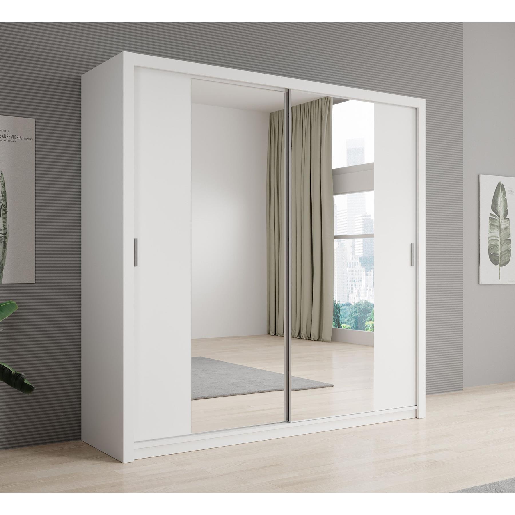 Meubella Kledingkast Blake - Wit - 220 cm - Met spiegel