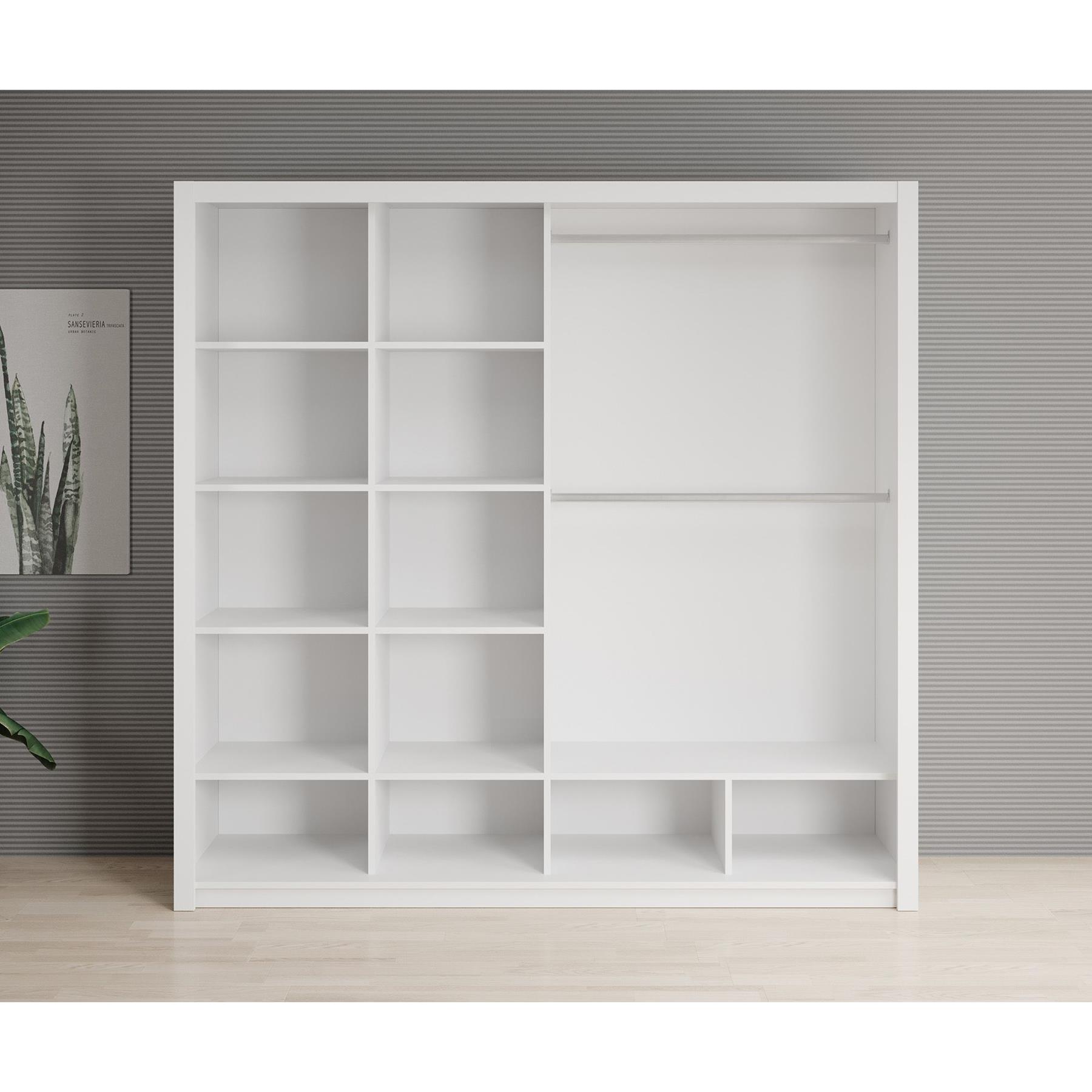 Meubella Kledingkast Blake - Wit - 220 cm - Met spiegel