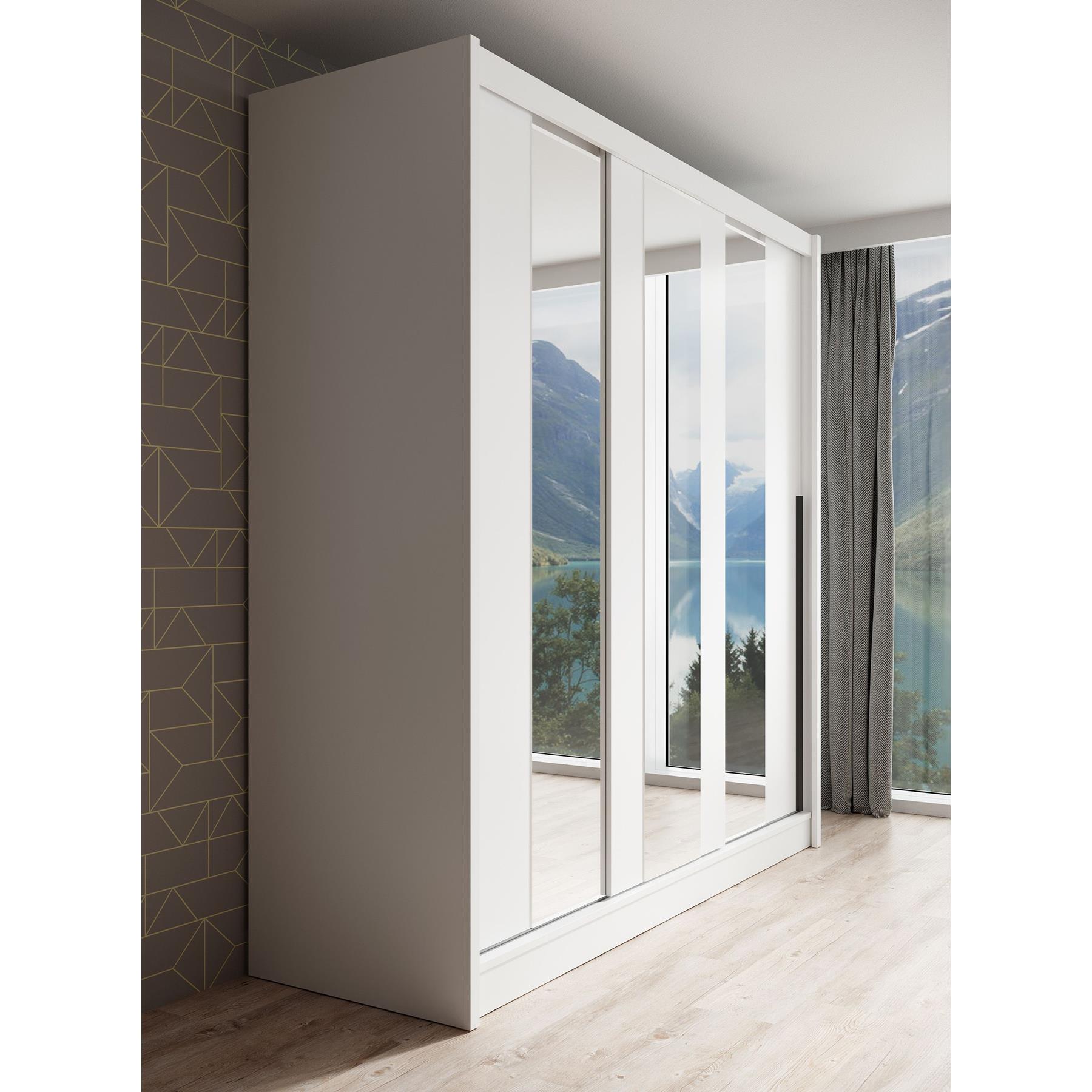 Meubella Kledingkast Alcamo 3 - Wit - 205 cm - Met spiegel