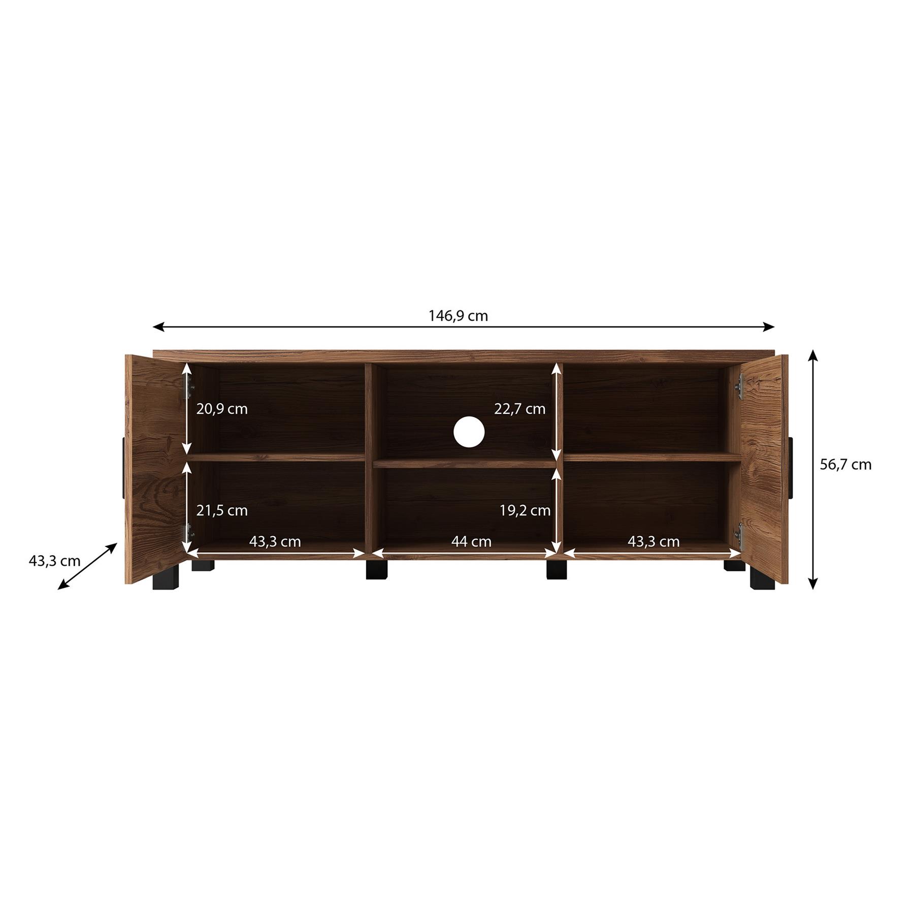 Meubella TV-Meubel Olivia - Zwart - Eiken - 147 cm