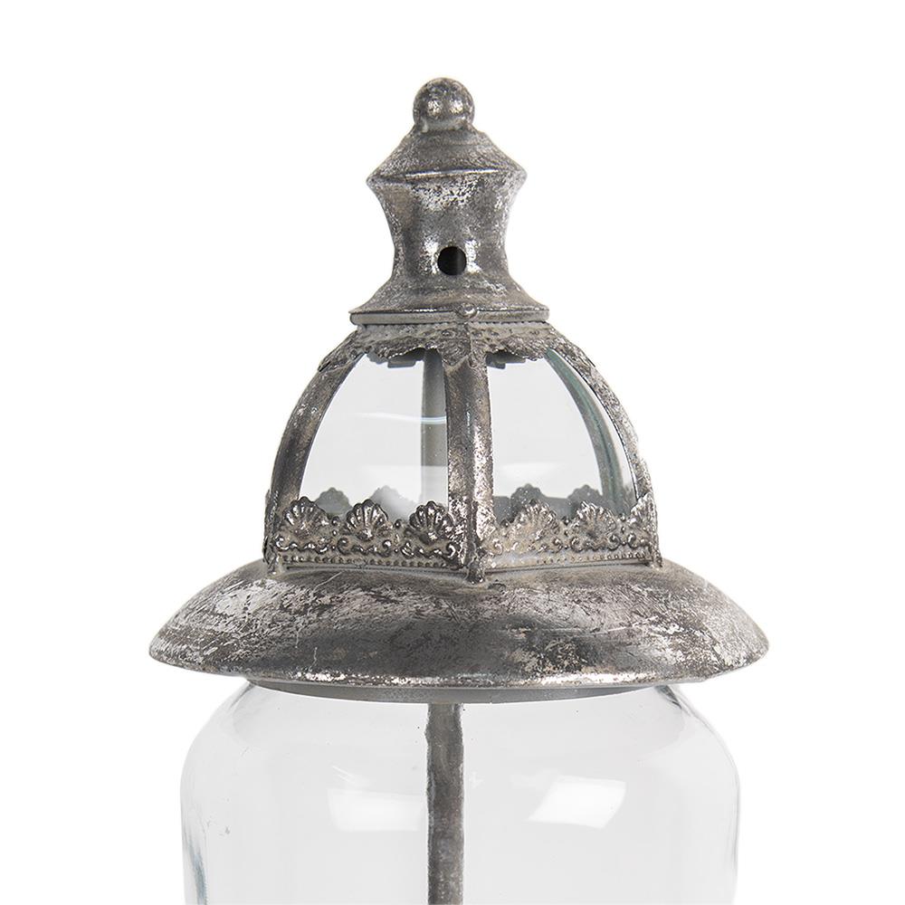 Clayre & Eef Windlicht  44 cm Zilverkleurig Ijzer Glas Kaarsenhouder