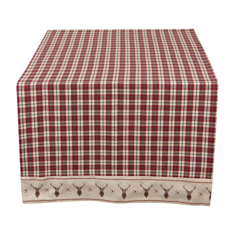 Clayre & Eef Tafelloper  50x140 cm Rood Beige Katoen Rechthoek Ruit