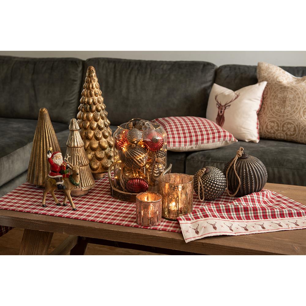 Clayre & Eef Tafelloper  50x140 cm Rood Beige Katoen Rechthoek Ruit
