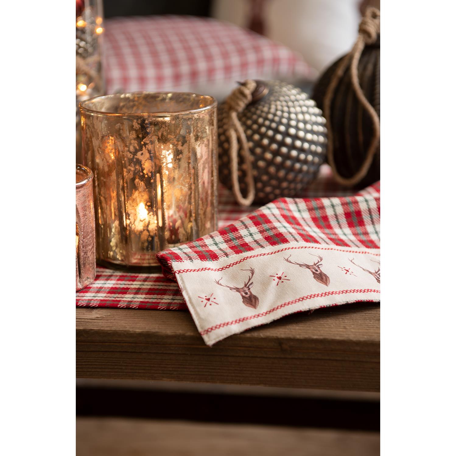Clayre & Eef Tafelloper  50x140 cm Rood Beige Katoen Rechthoek Ruit