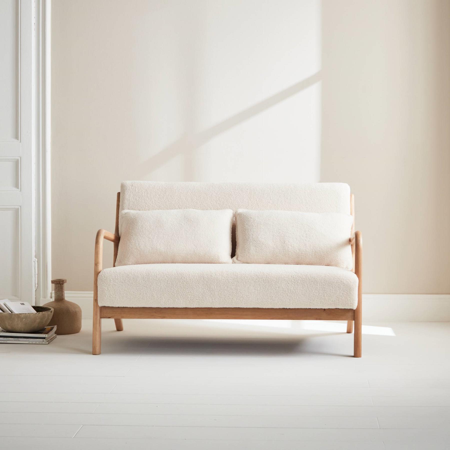 sweeek - Scandinavische 2-zitsbank van hout en boucléstof