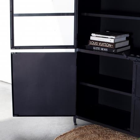 Giga Meubel - Vitrinekast Zwart - Metaal - 138x43x190cm - Kast Marcia