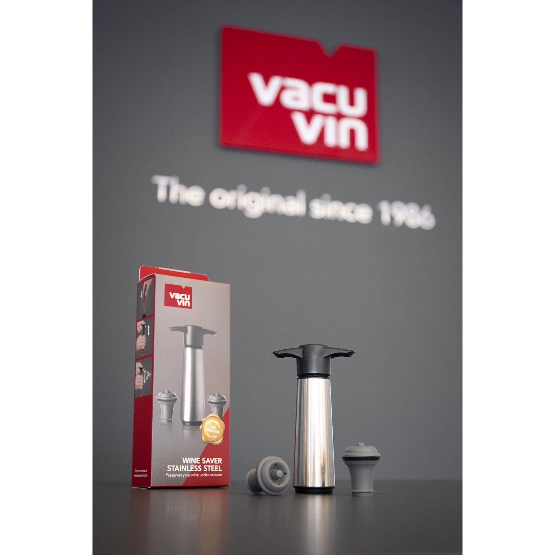 Vacu Vin Wijnpomp RVS (1 pomp, 2 doppen), doos