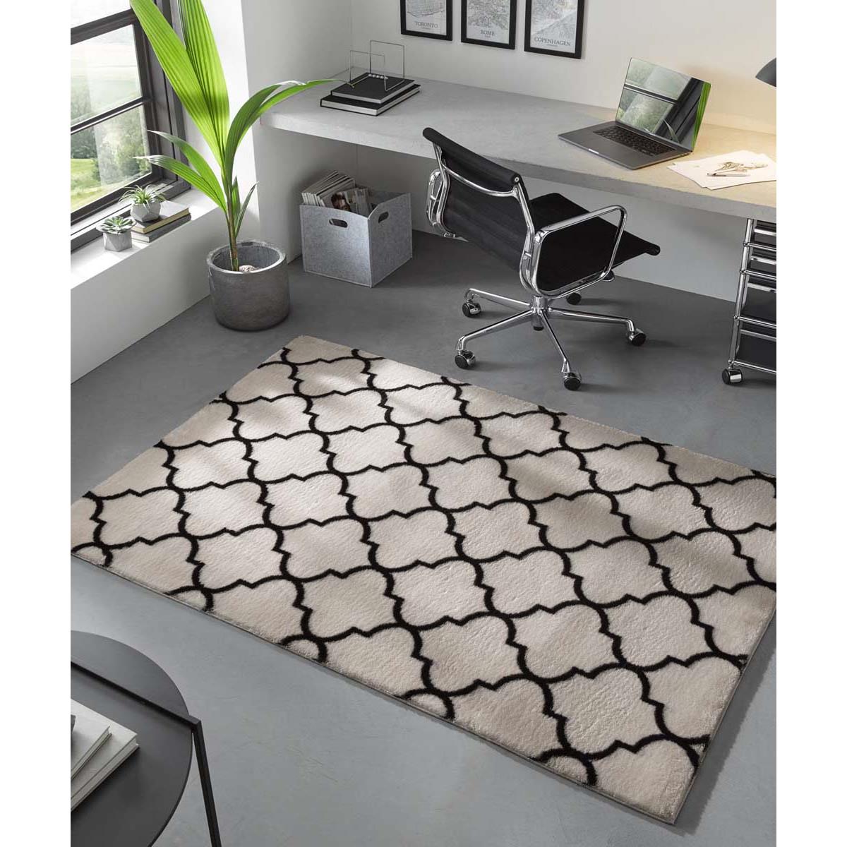 Tapeso Wasbaar vloerkleed - Trellis wit|zwart - 160x230 cm