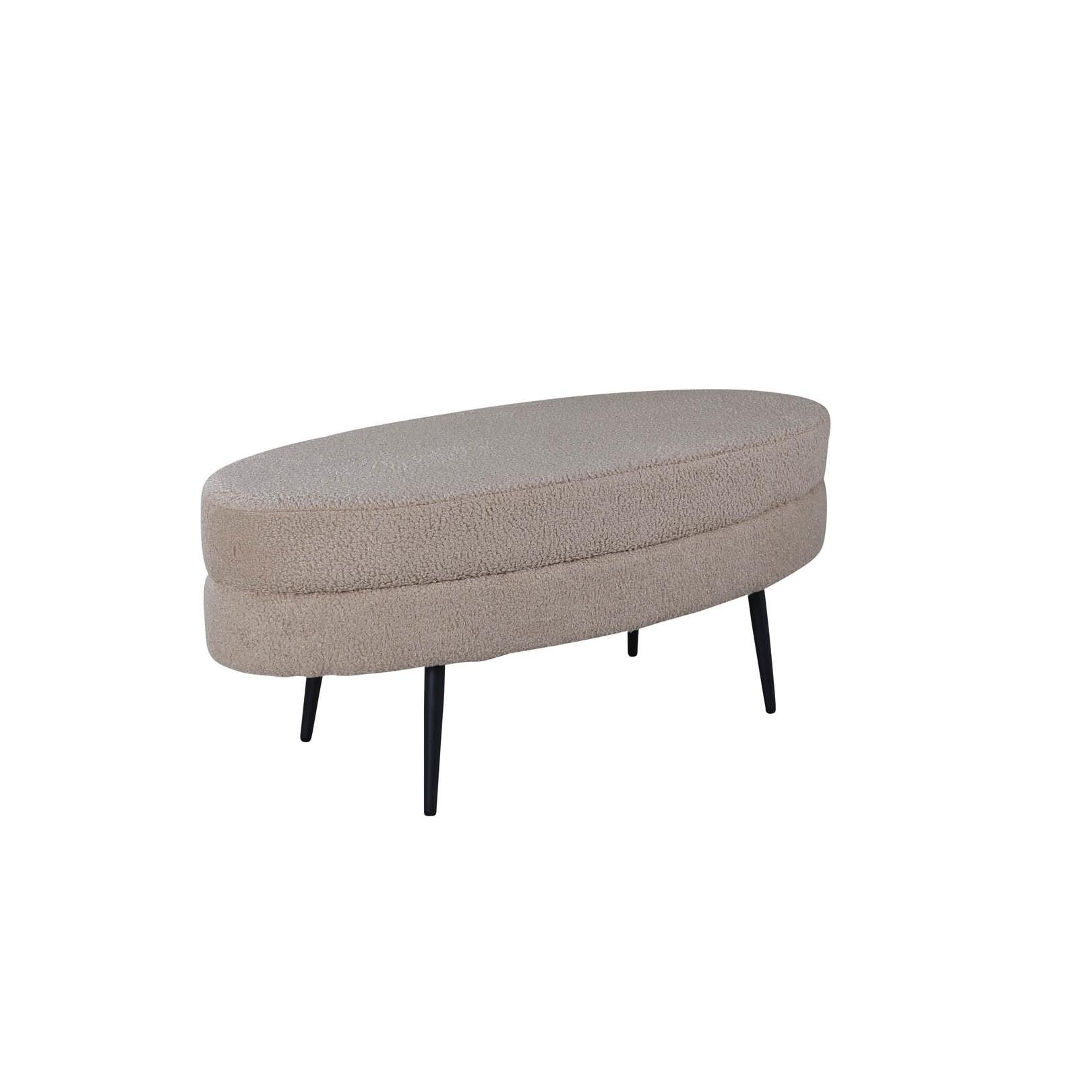 Hioshop Otto poef, hocker teddystof beige, zwart.
