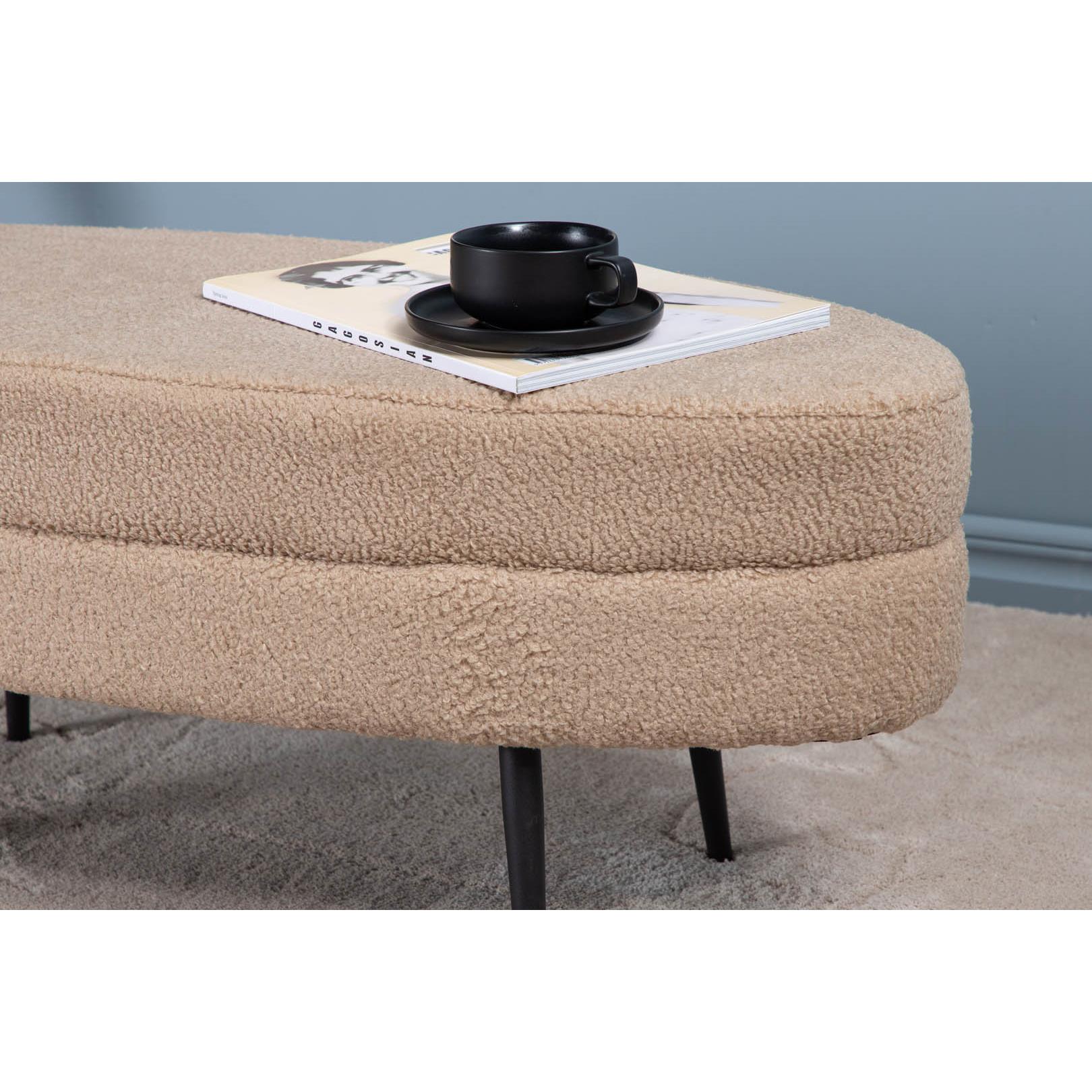 Hioshop Otto poef, hocker teddystof beige, zwart.