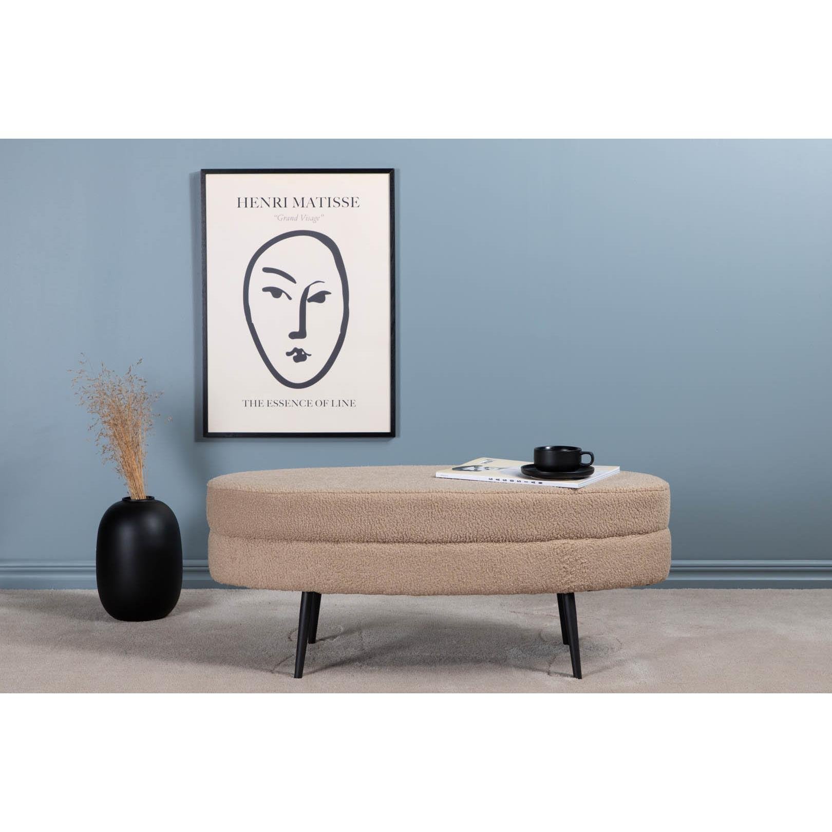 Hioshop Otto poef, hocker teddystof beige, zwart.