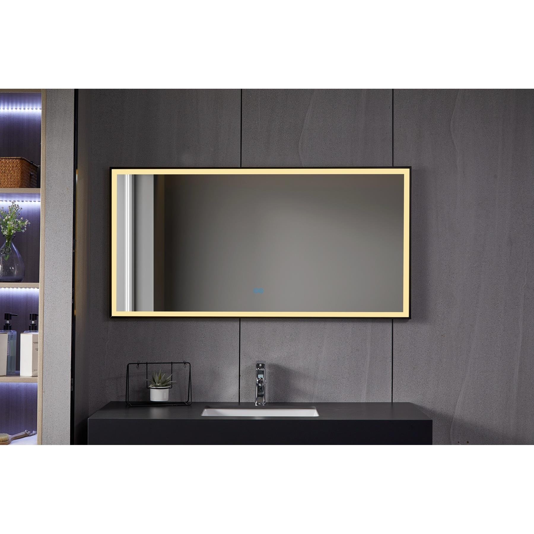 Vtw Living - Badkamerspiegel met Verwarming Zwarte Rand - 120 x 60 cm