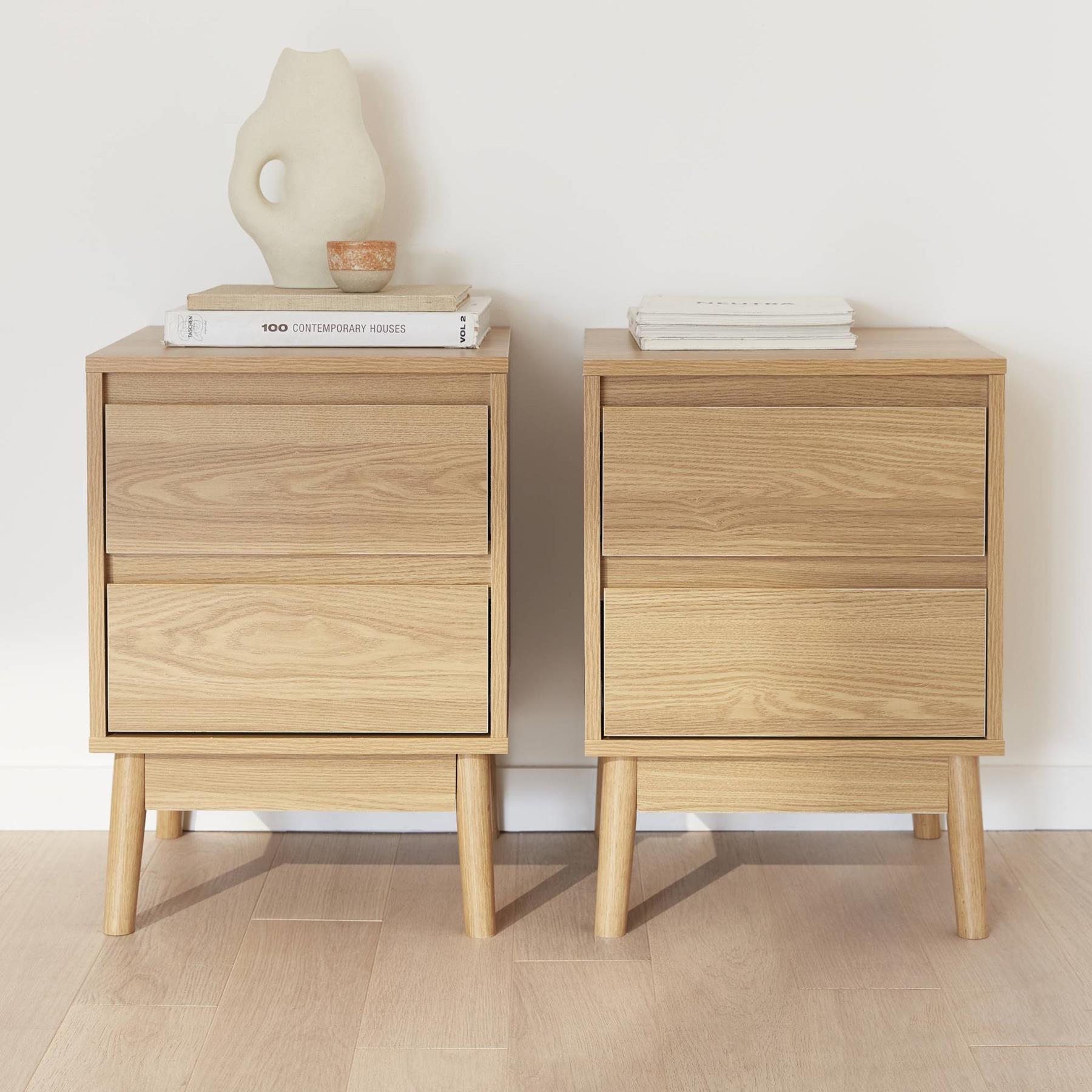 sweeek - Nachtkastje met houteffect en twee laden