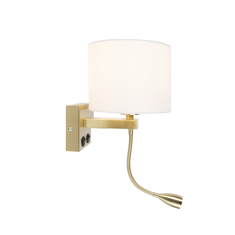 QAZQA Smart wandlamp goud met witte kap incl. Wifi A60 - Brescia