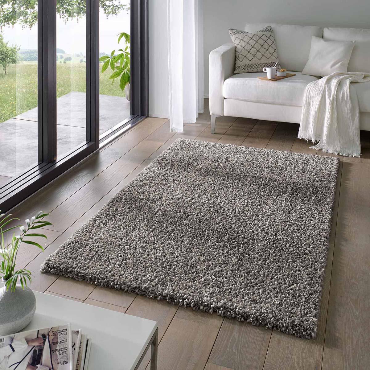 Tapeso Hoogpolig vloerkleed effen Classic - donkergrijs - 240x340 cm