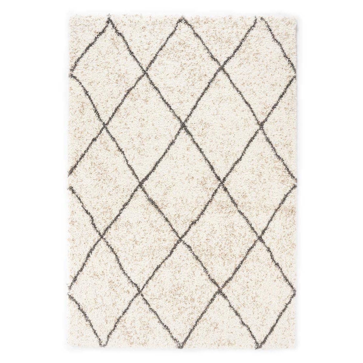 Boho&me Hoogpolig vloerkleed geruit Artisan - wit|grijs - 160x230 cm