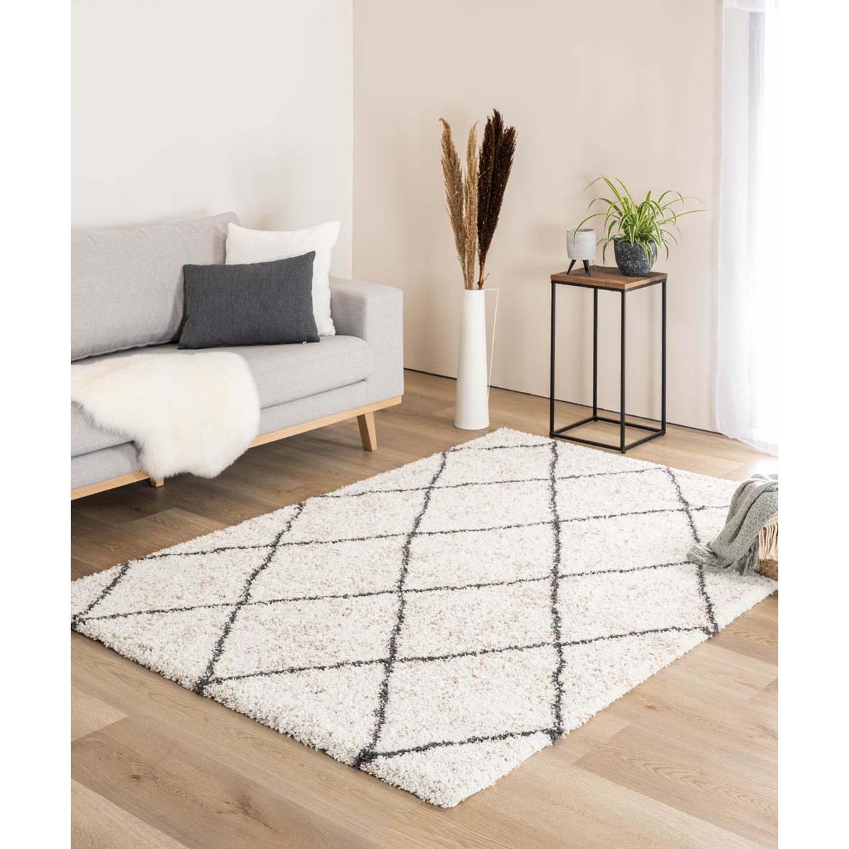 Boho&me Hoogpolig vloerkleed geruit Artisan - wit|grijs - 160x230 cm