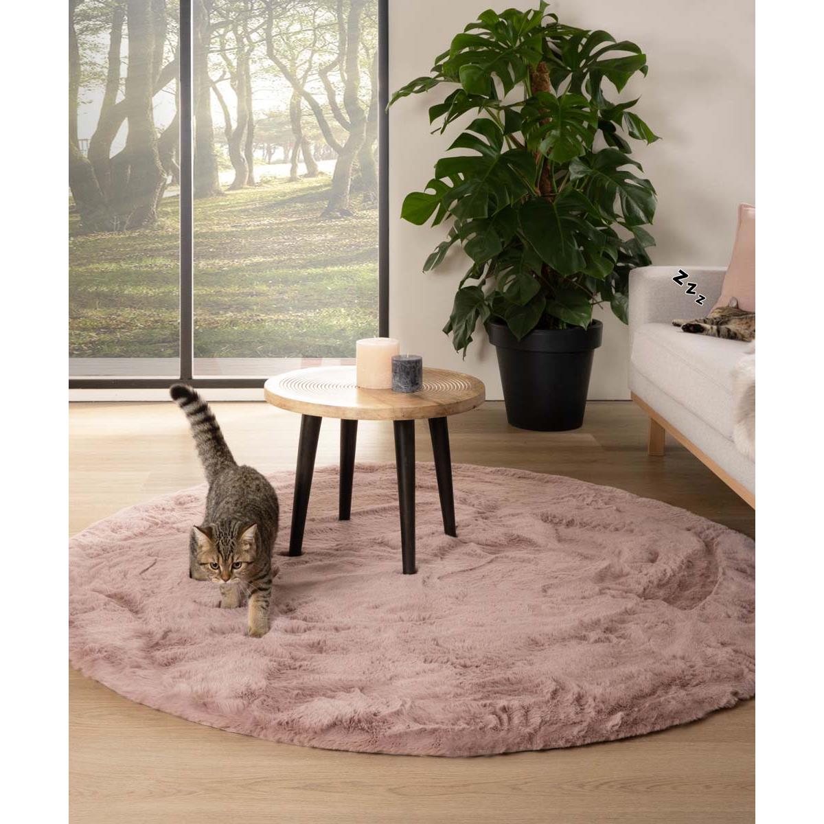 Tapeso Rond hoogpolig vloerkleed - Comfy plus - roze - 80 cm rond