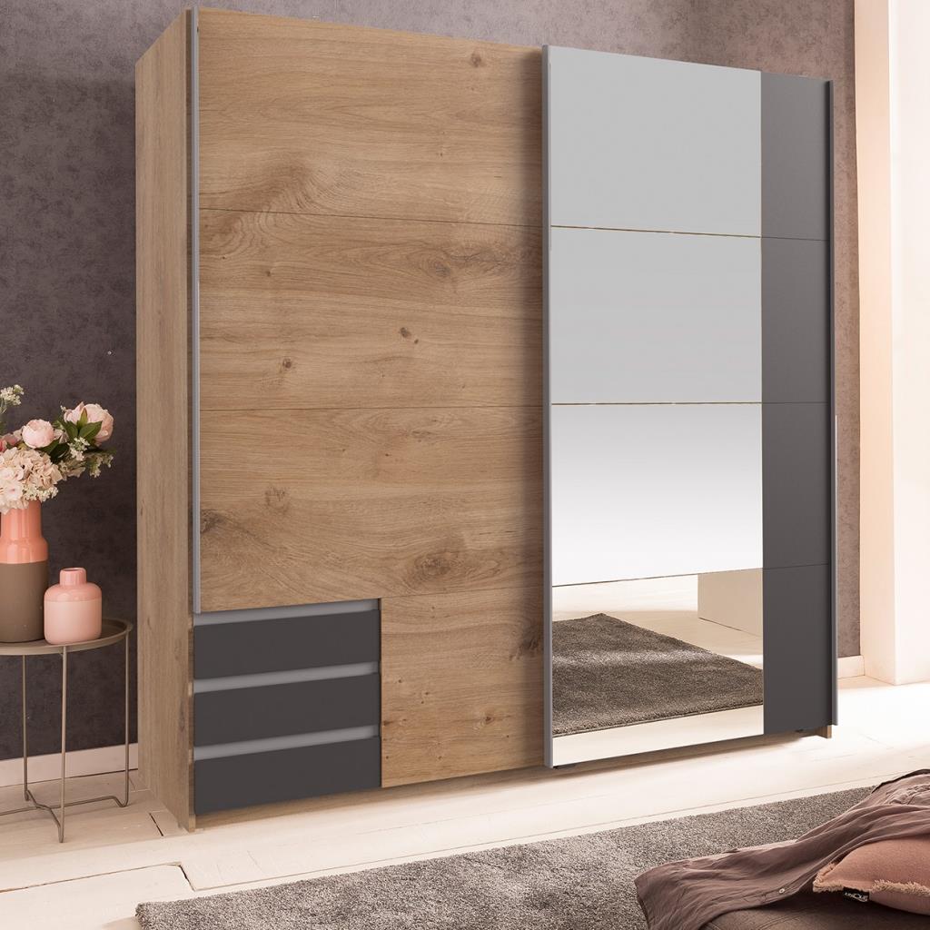 Kledingkast Elsen Antraciet|Grijs|Hout - Eiken|Hout - Naturel