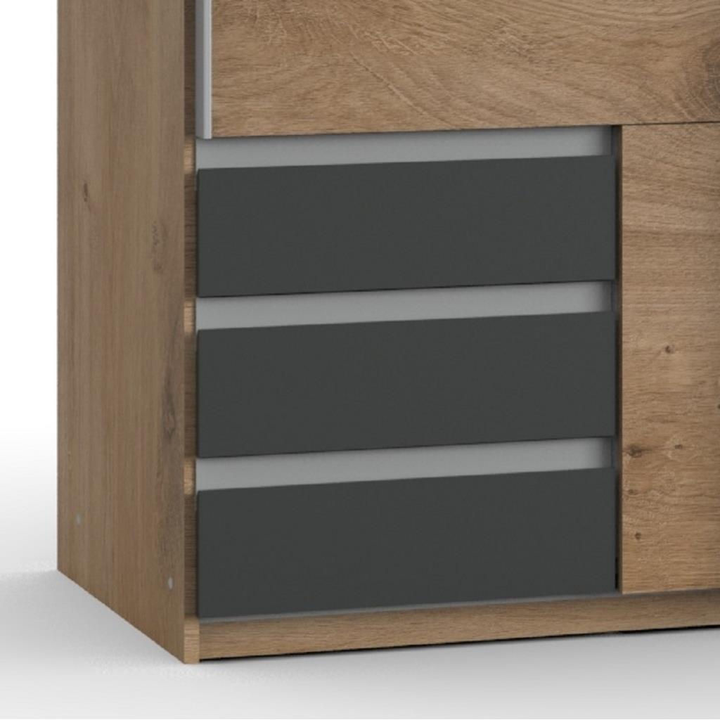 Kledingkast Elsen Antraciet|Grijs|Hout - Eiken|Hout - Naturel