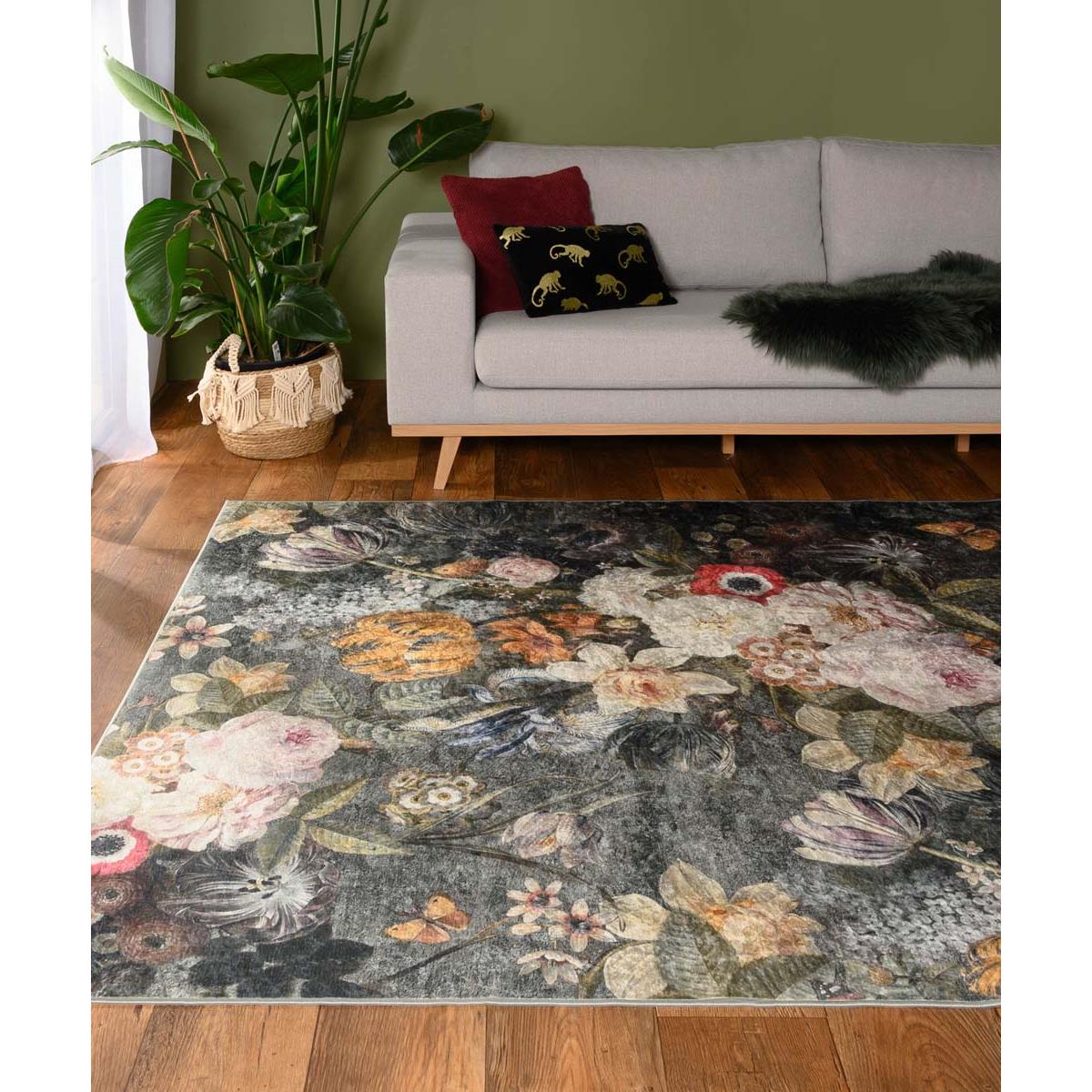 Tapeso Vloerkleed bloemen wasbaar - Moderna multi - 140x200 cm