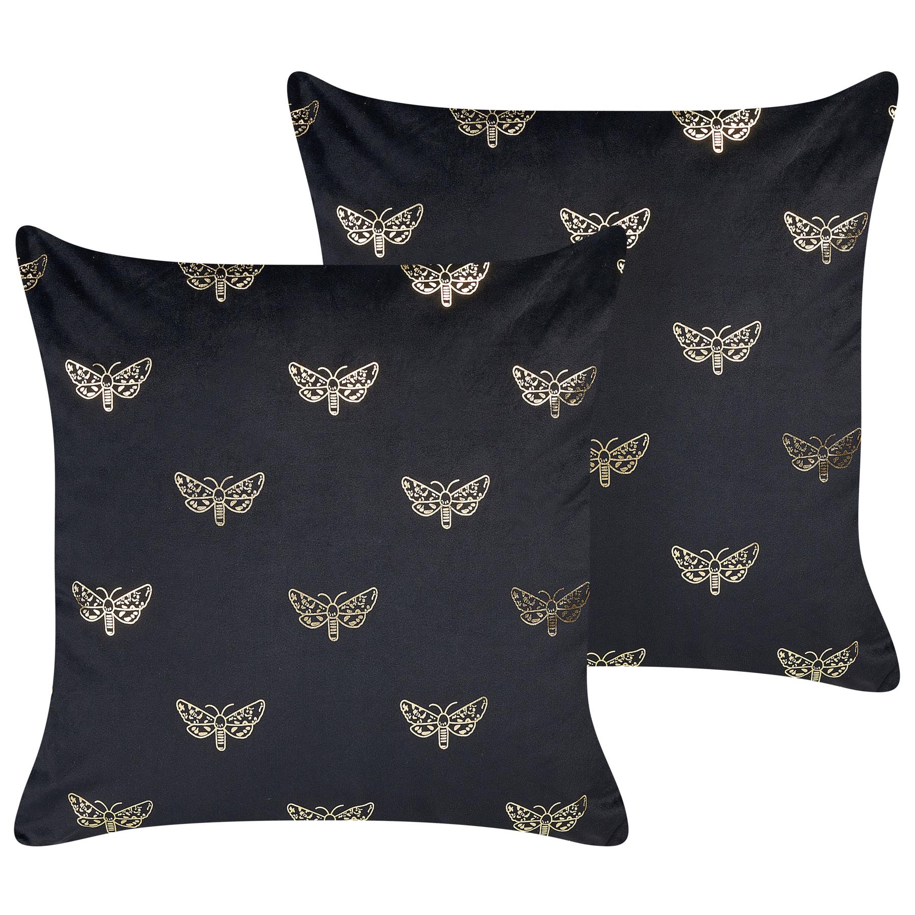 Beliani - YUZURI - Sierkussen set van 2 - Zwart - 45 x 45 cm - Fluweel