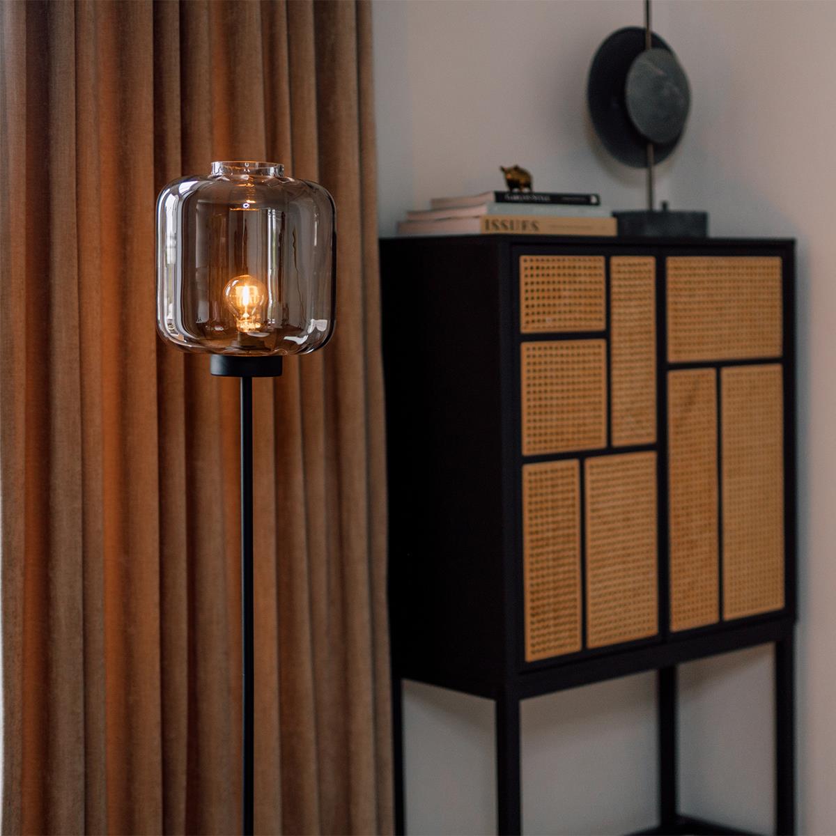 QAZQA Smart vloerlamp zwart met smoke glas incl. Wifi ST64 - Qara