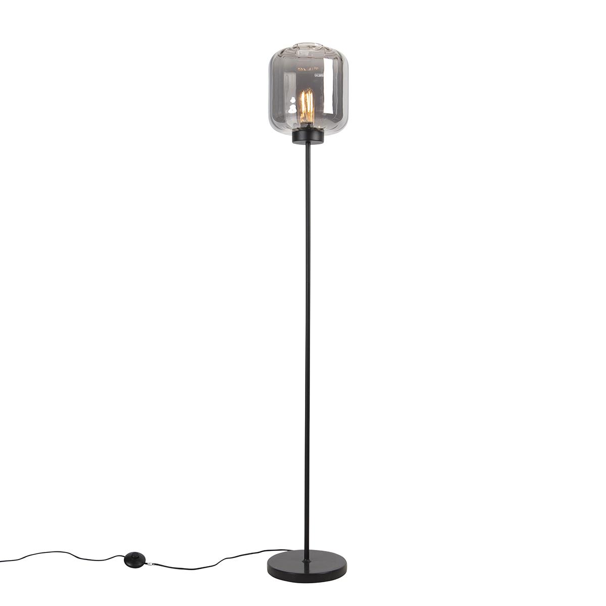 QAZQA Smart vloerlamp zwart met smoke glas incl. Wifi ST64 - Qara