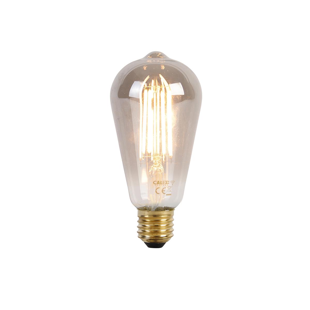 QAZQA Smart vloerlamp zwart met smoke glas incl. Wifi ST64 - Qara